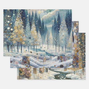 Feuille De Papier Cadeau Amusant coloré Abstrait Winter Wonderland Art