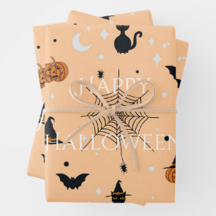 Feuille De Papier Cadeau Amusant Éffrayant Halloween Orange Design