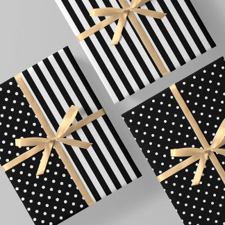 Feuille De Papier Cadeau Amusantes rayures et pois noirs et blancs uniques