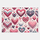 Feuille De Papier Cadeau Amusants Coeurs sur Blue Whimsical Fancy Valentine (Devant)