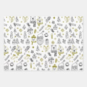 Feuille De Papier Cadeau Amusants Ligne Moderne Dessin Vacances Thème Noël (Devant 3)