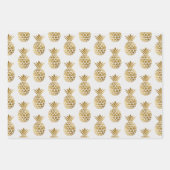 Feuille De Papier Cadeau Ananas en or blanc Pois Grilles solides (Devant)
