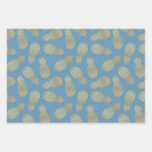 Feuille De Papier Cadeau Ananas en or sur bleu (Devant 3)