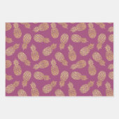 Feuille De Papier Cadeau Ananas en or sur framboise (Devant 3)