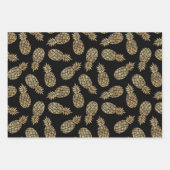 Feuille De Papier Cadeau Ananas en or sur noir (Devant 2)