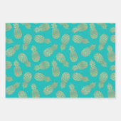 Feuille De Papier Cadeau Ananas en or sur Turquoise (Devant 2)