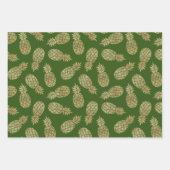 Feuille De Papier Cadeau Ananas en or sur vert (Devant 3)