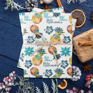 Feuille De Papier Cadeau Ananas hawaïen et Hibiscus Mele Kalikimaka