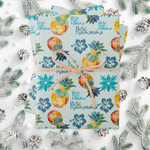 Feuille De Papier Cadeau Ananas hawaïen et Hibiscus Mele Kalikimaka 2