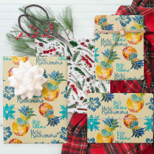 Feuille De Papier Cadeau Ananas hawaïen et Hibiscus Mele Kalikimaka 3