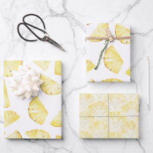 Feuille De Papier Cadeau Ananas Jaunes Tropicaux Anniversaire