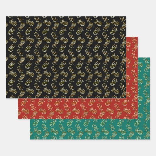 Feuille De Papier Cadeau Ananas Parties scintillant d'or Noël tropical (Lot)