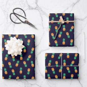Feuille De Papier Cadeau Ananas Sur Marine