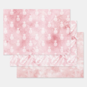 Feuille De Papier Cadeau Ananas Tropical Blanc Rose