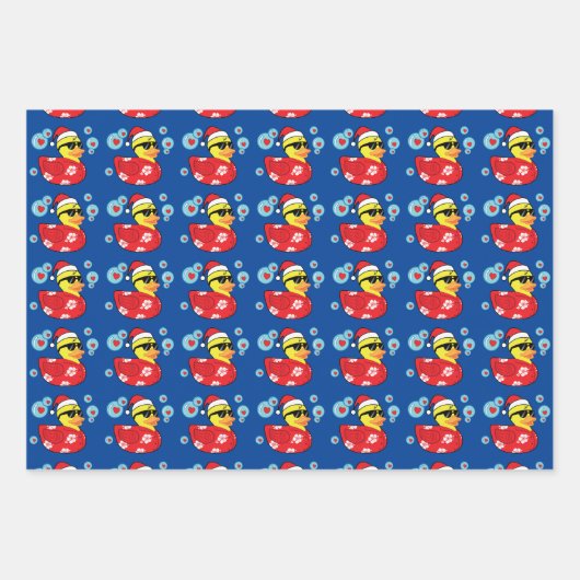 Feuille De Papier Cadeau Ananas tropical, Père Noël et Duckie en caoutchouc (Devant 3)