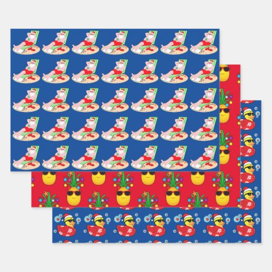Feuille De Papier Cadeau Ananas tropical, Père Noël et Duckie en caoutchouc (Lot)