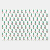 Feuille De Papier Cadeau Ananas tropical rose et vert (Devant 2)
