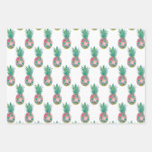 Feuille De Papier Cadeau Ananas tropical rose et vert (Devant)