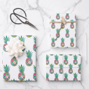 Feuille De Papier Cadeau Ananas tropical rose et vert