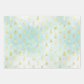 Feuille De Papier Cadeau Ananas tropicaux Aqua Gold Glam (Devant)