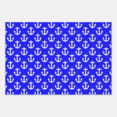 Feuille De Papier Cadeau Ancres blanches sur Arrière - plan bleu (Devant 3)