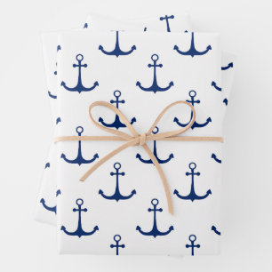 Feuille De Papier Cadeau Ancres bleues sur le thème nautique Arrière - plan