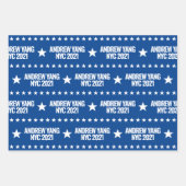 Feuille De Papier Cadeau Andrew Yang NYC 2021 Etoiles blanches Motif bleu (Devant 2)