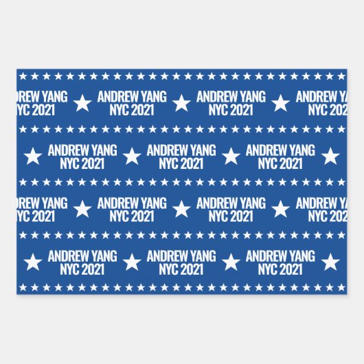 Feuille De Papier Cadeau Andrew Yang NYC 2021 Etoiles blanches Motif bleu (Devant)