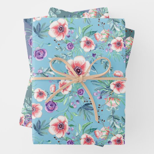 Feuille De Papier Cadeau Anémones roses violettes Shower de mariage printan (En situation)