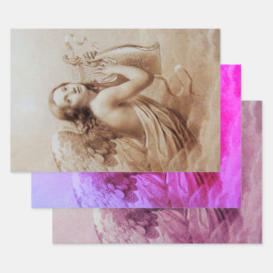 Feuille De Papier Cadeau ANGE JOUER LYRA SUR LES NUAGES Brown rose