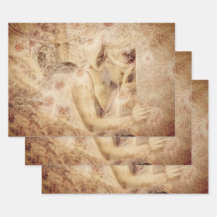 Feuille De Papier Cadeau Angel Élégant brillant Sepia Brown Floral Antique
