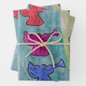 Feuille De Papier Cadeau Anges de Noël avec trompettes (En situation)