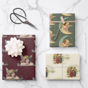 Feuille De Papier Cadeau Anges de Noël Vintage Art Motif Enveloppement Pape