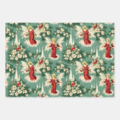 Feuille De Papier Cadeau Anges et fleurs de Noël rétro (Devant)
