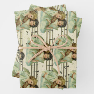 Feuille De Papier Cadeau Anges victoriens Violon et Partition de musique