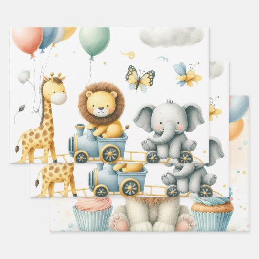 Feuille De Papier Cadeau Animals birthday (Lot)