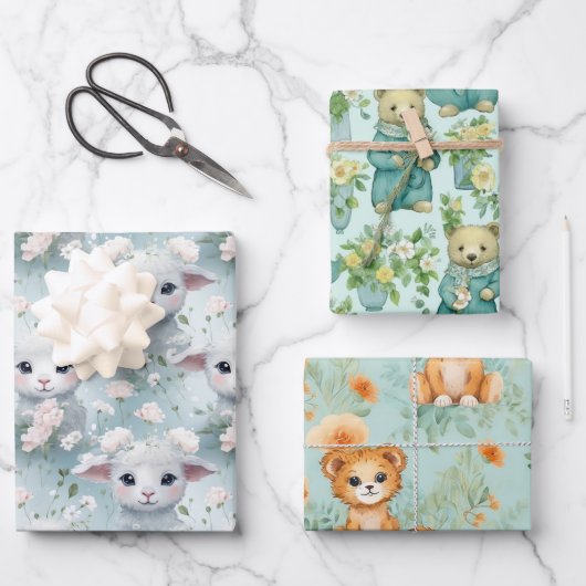 Feuille De Papier Cadeau Animaux Bébés (Recto)
