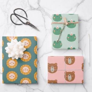 Feuille De Papier Cadeau Animaux colorés mignons Pastel Minimal