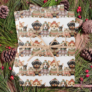 Feuille De Papier Cadeau Animaux de chat de chien mignons Sweaters nus Noël