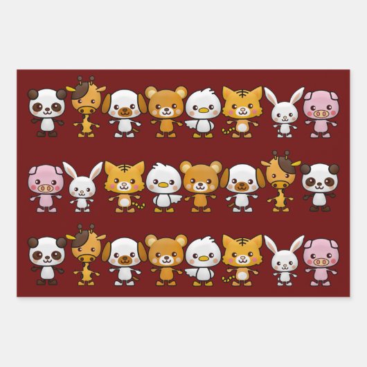 Feuille De Papier Cadeau Animaux de fête, Chevron et Rouge clair (Devant)