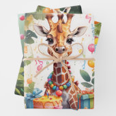 Feuille De Papier Cadeau Animaux de fête : Giraffes | (En situation)