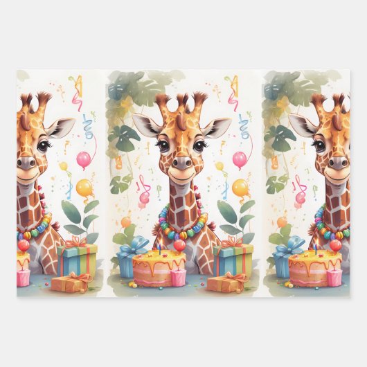 Feuille De Papier Cadeau Animaux de fête : Giraffes | (Devant)