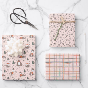 Feuille De Papier Cadeau Animaux de la forêt en hiver