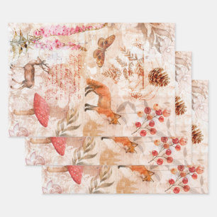 Feuille De Papier Cadeau Animaux de la forêt scrapbook d'emballage