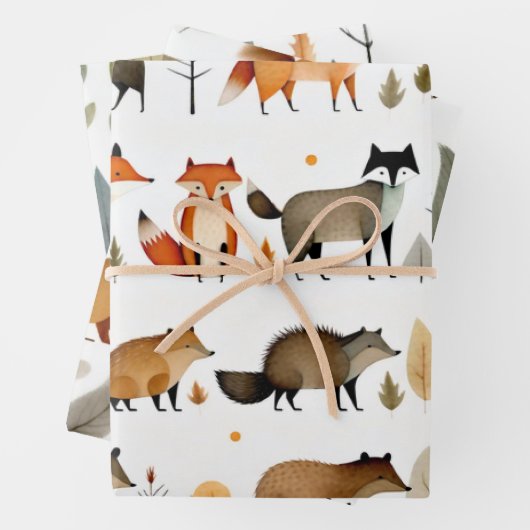 Feuille De Papier Cadeau Animaux forestiers (En situation)