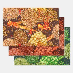 Feuille De Papier Cadeau ANIMAUX FORESTIERS, DEERS PAR UN BROOK Coloré Flor