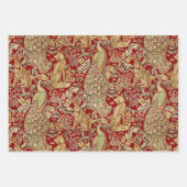 FEUILLE DE PAPIER CADEAU ANIMAUX FORESTIERS, FOX, PEACOCK, HARE, VERT ROUGE (Devant)