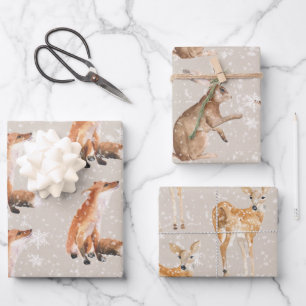 Feuille De Papier Cadeau Animaux hivernaux élégants gris huître rustique en