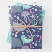 Feuille De Papier Cadeau Animaux marins (En situation)