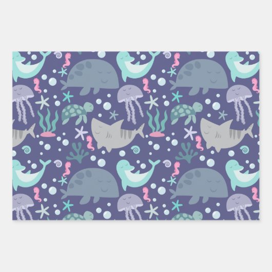 Feuille De Papier Cadeau Animaux marins (Devant)